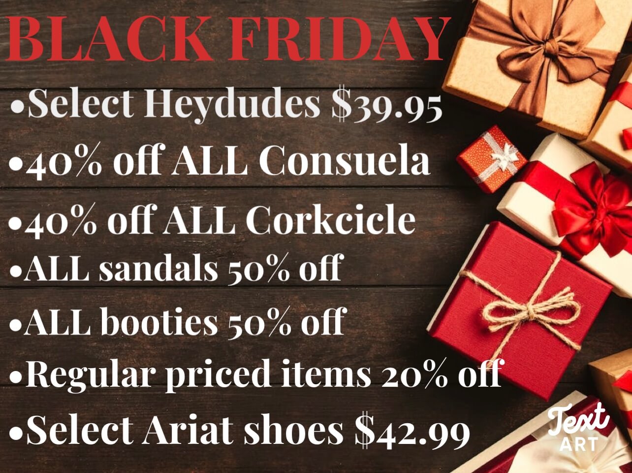 black friday weekend sale save hey dudes bar none country store ariat discount discounts huge savings shop early small business