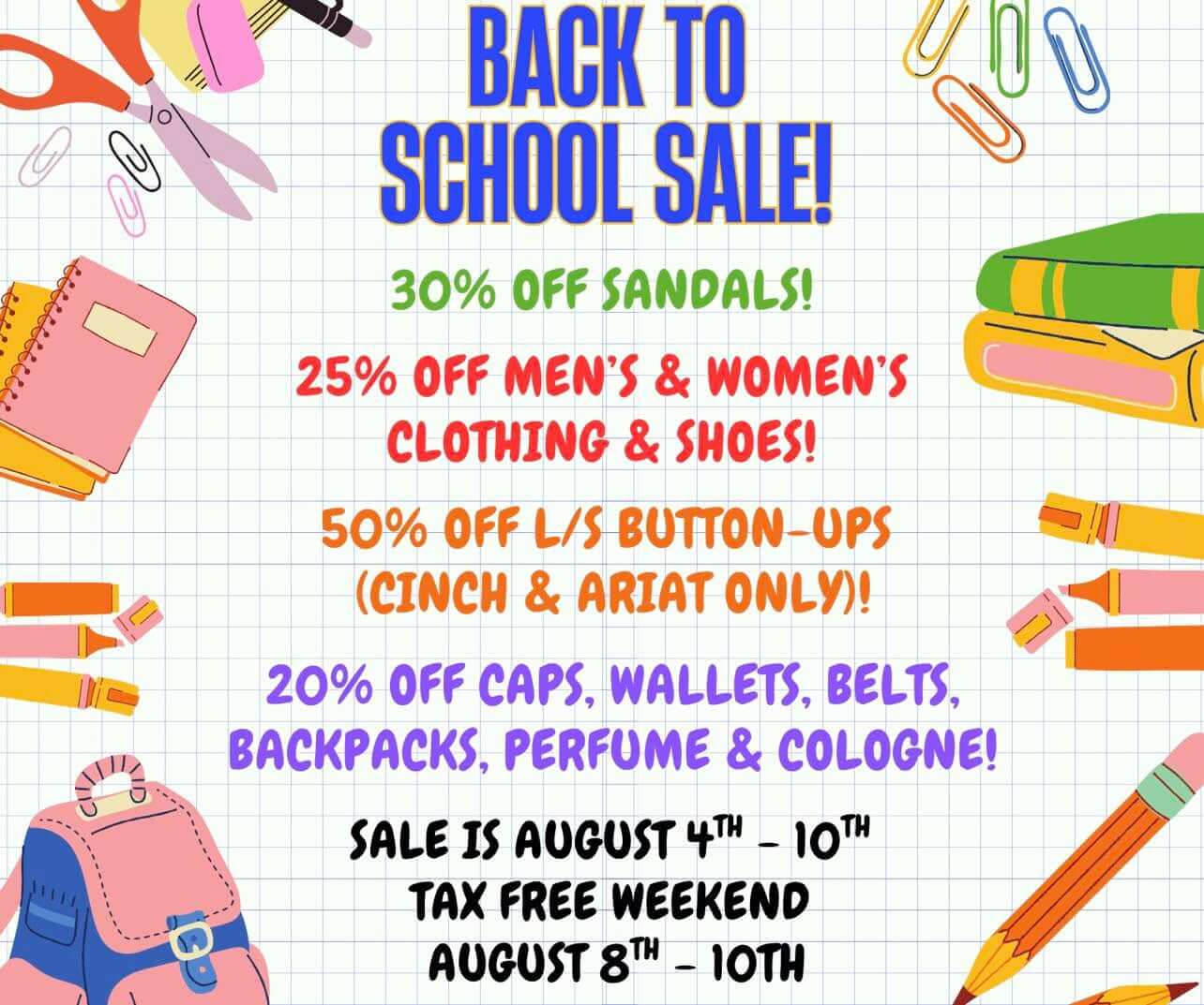 texas tax free weekend sale back to school shopping save backpacks jeans clothing