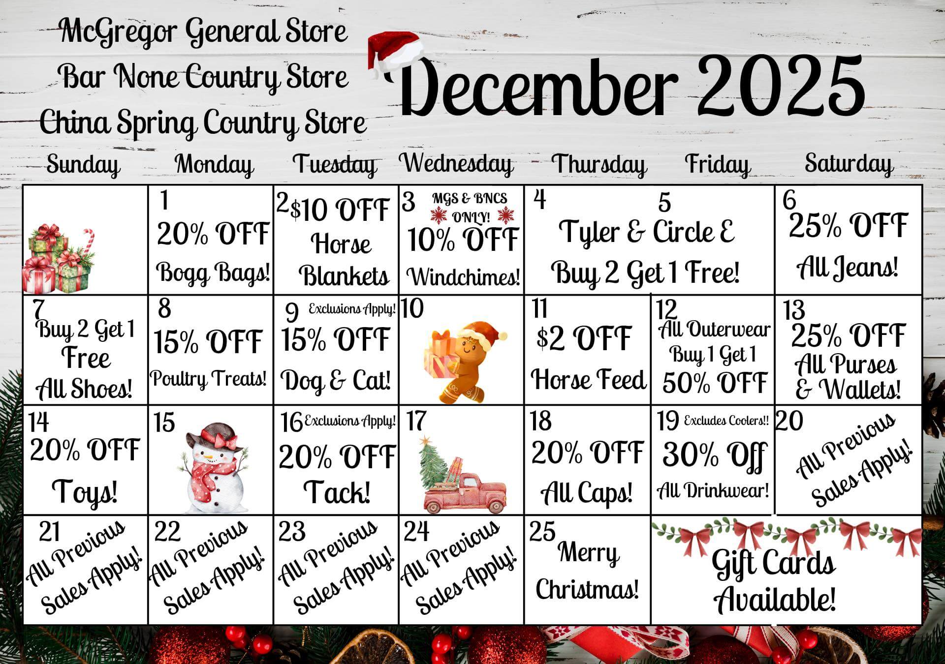 monthly sales calendar sale save christmas savings merry